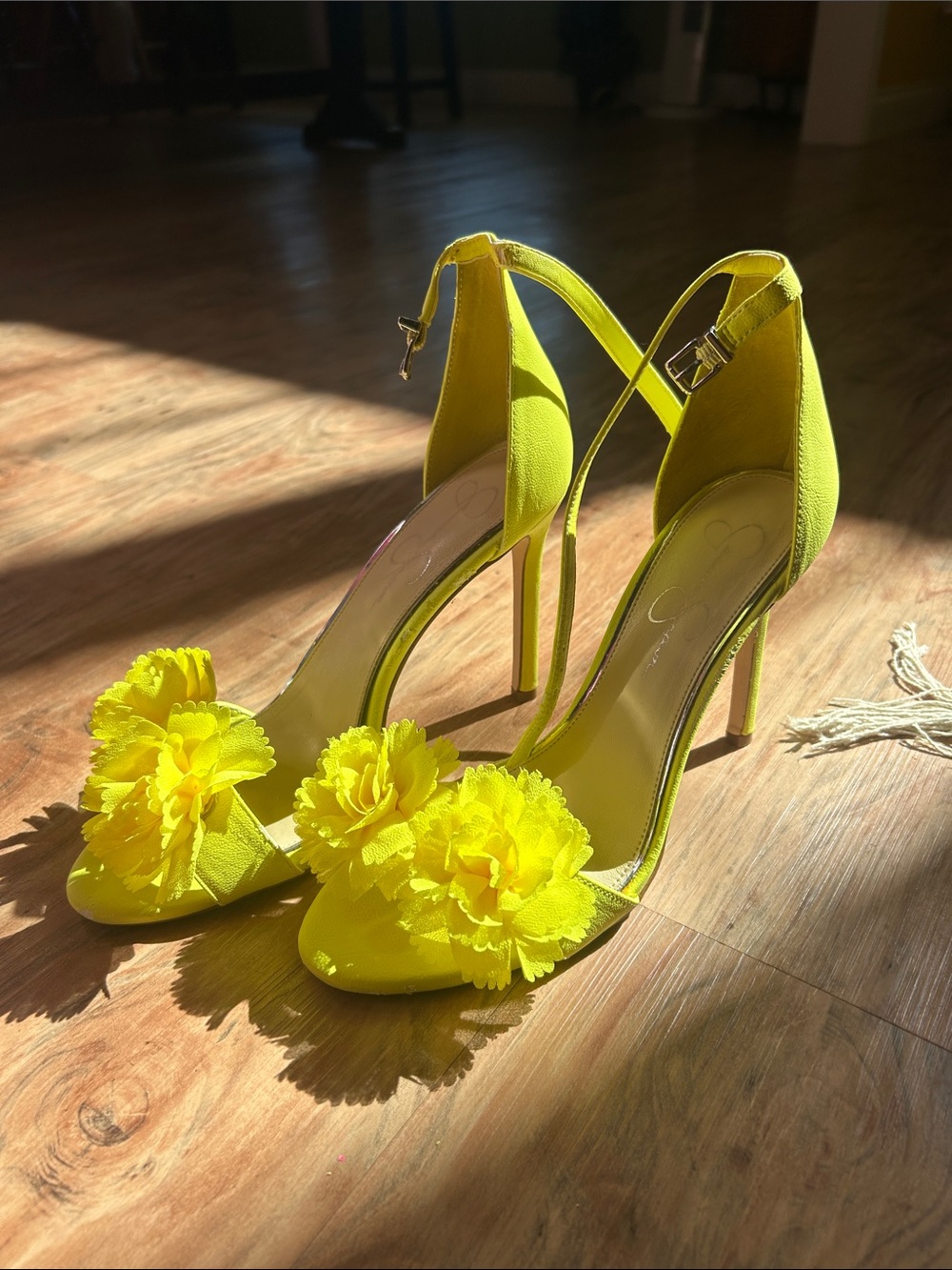 Jessica Simpson Bright Yellow Floral Ankle-Strap Heels